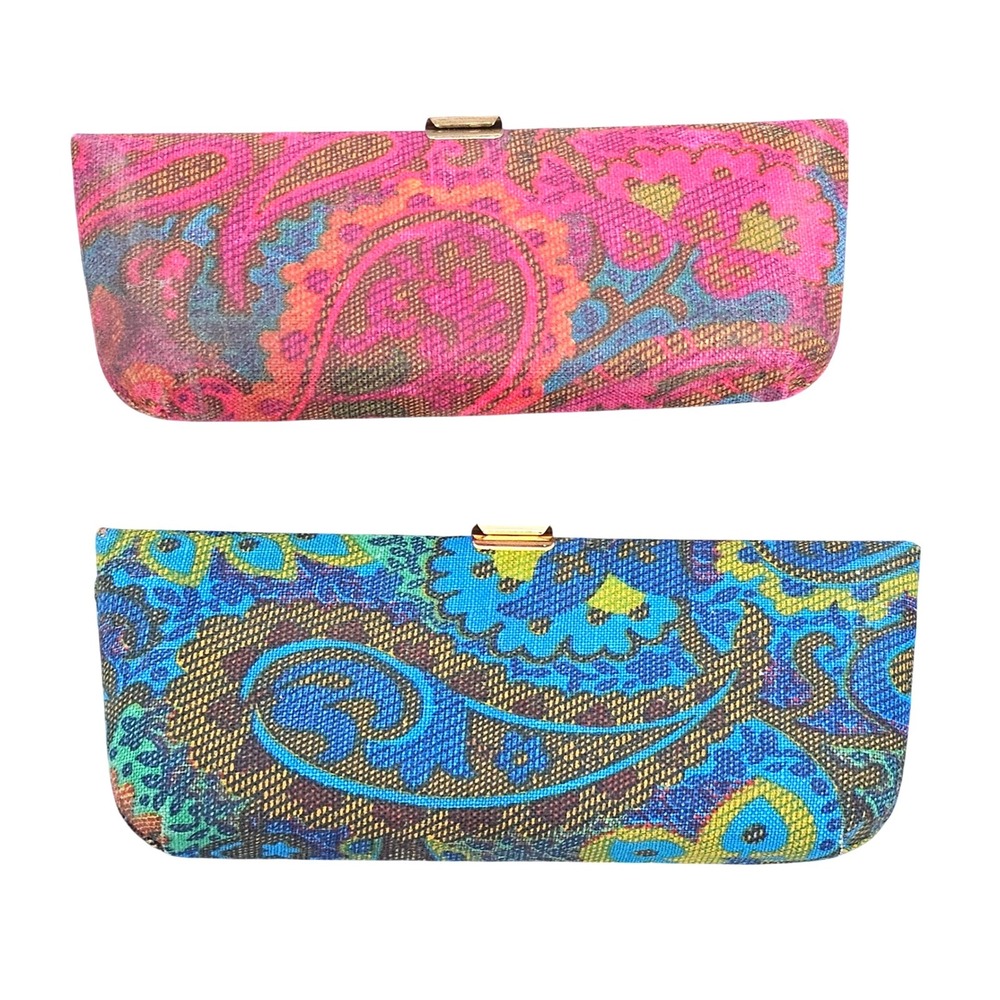 Vintage Elite Optical Co Paisley Eyeglass Case Set Hard Shell Retro Boho 2pc